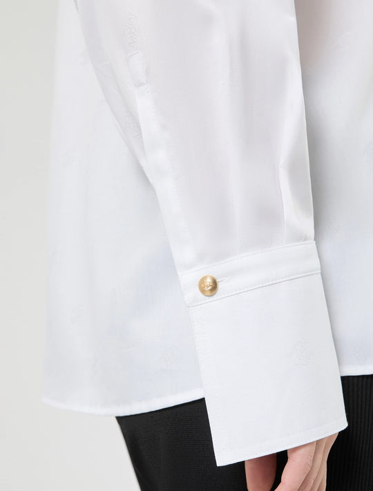 Marina Rinaldi Vento Cotton Poplin Jacquard Logo Mr Shirt in Optical White