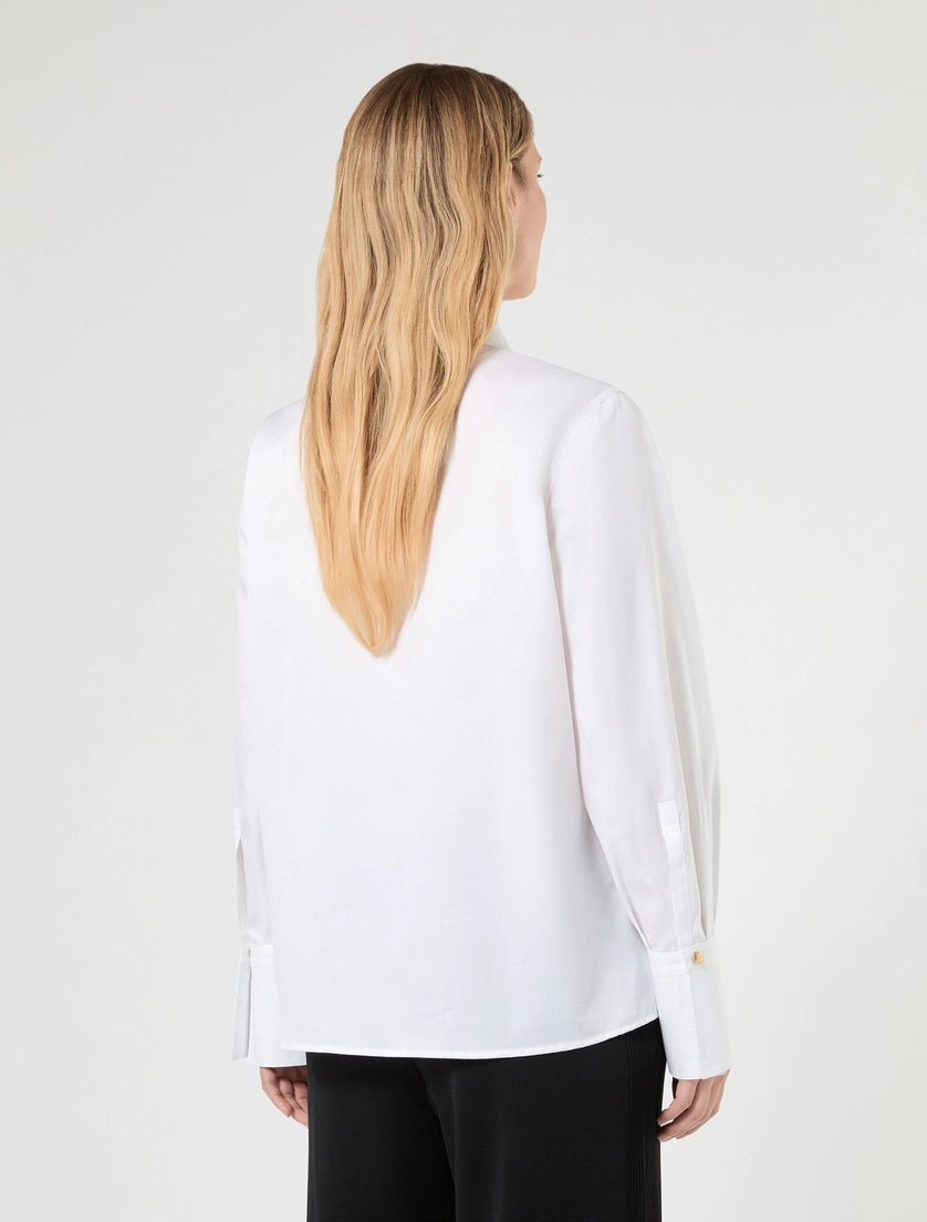 Marina Rinaldi Vento Cotton Poplin Jacquard Logo Mr Shirt in Optical White