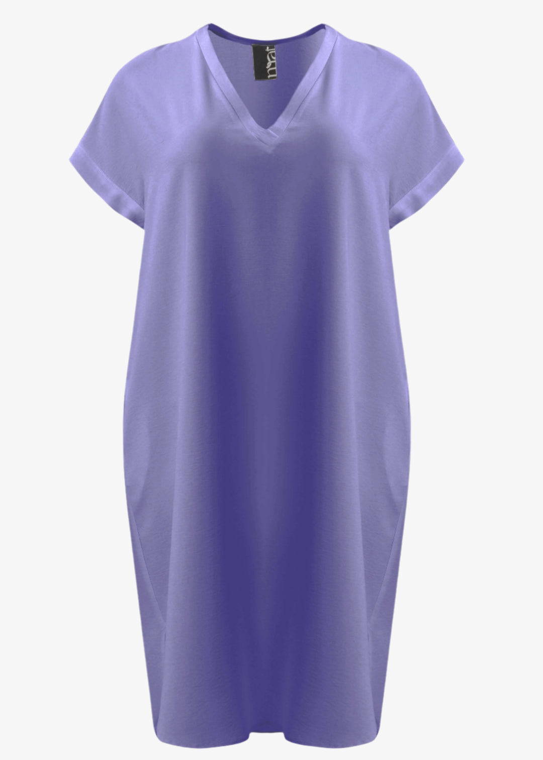 front view of Mat plus size polyester textured air-wash V-neck Short Sleeve Dress in Lilac