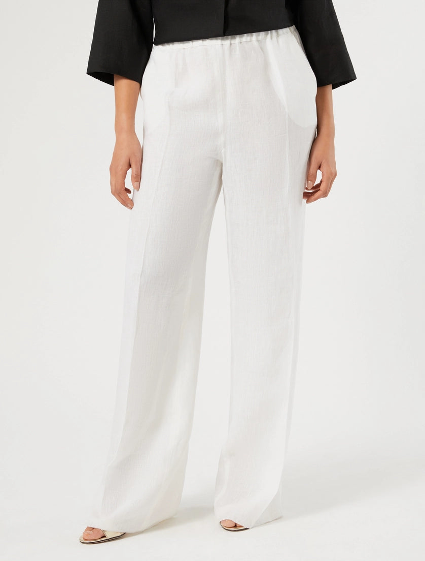 Marina Rinaldi Rocco Pull on Linen Straight Leg pant in White