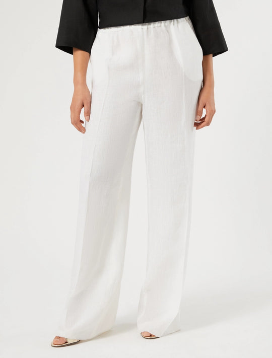 Marina Rinaldi Rocco Pull on Linen Straight Leg pant in White