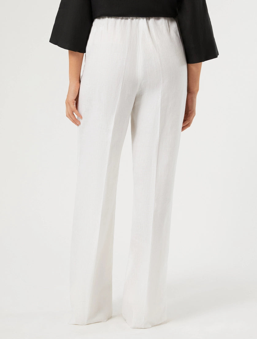 Marina Rinaldi Rocco Pull on Linen Straight Leg pant in White
