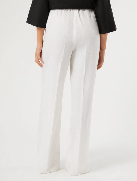 Marina Rinaldi Rocco Pull on Linen Straight Leg pant in White