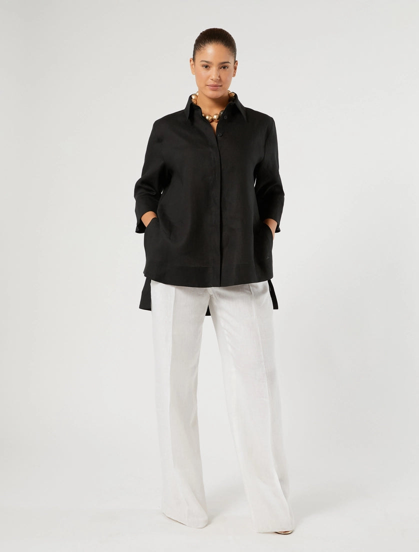 Marina Rinaldi Rocco Pull on Linen Straight Leg pant in White