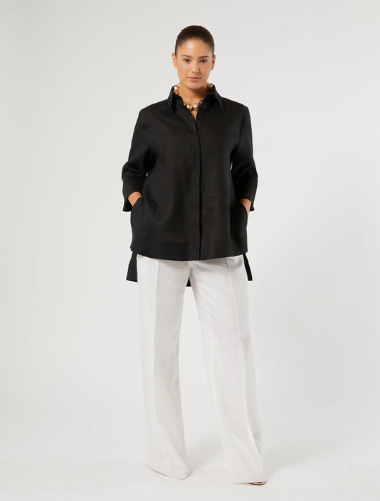Marina Rinaldi Rocco Pull on Linen Straight Leg pant in White
