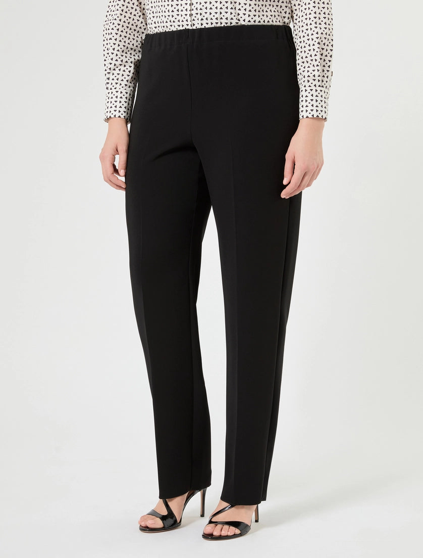 Black pull-on pants with elastic waist and straight ankle-length leg, front view