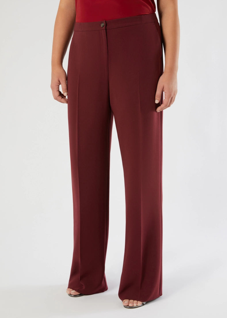 front view of plus size Marina Rinaldi Franz Triacetate Wide Leg Pant in Rosso Merlot