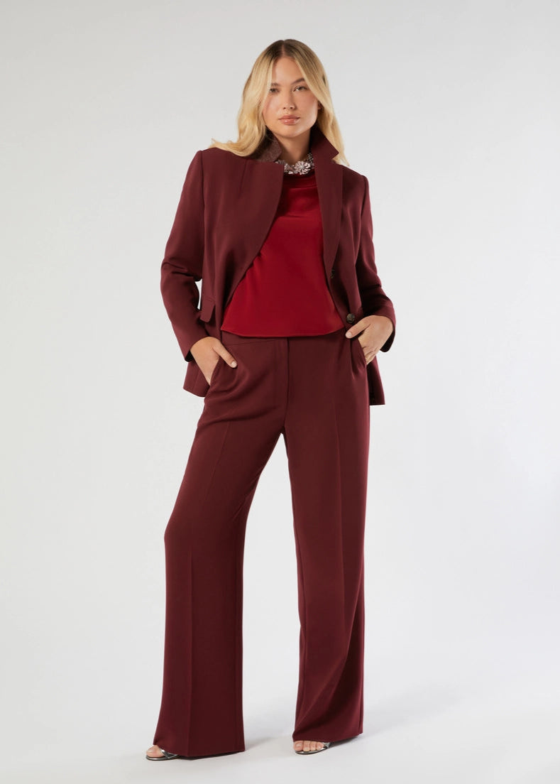 alt front view of plus size Marina Rinaldi Franz Triacetate Wide Leg Pant in Rosso Merlot