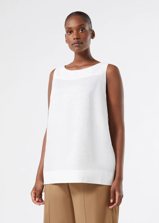 front view of plus size Marina Rinaldi Agitare Linen Tank Top in Optic White