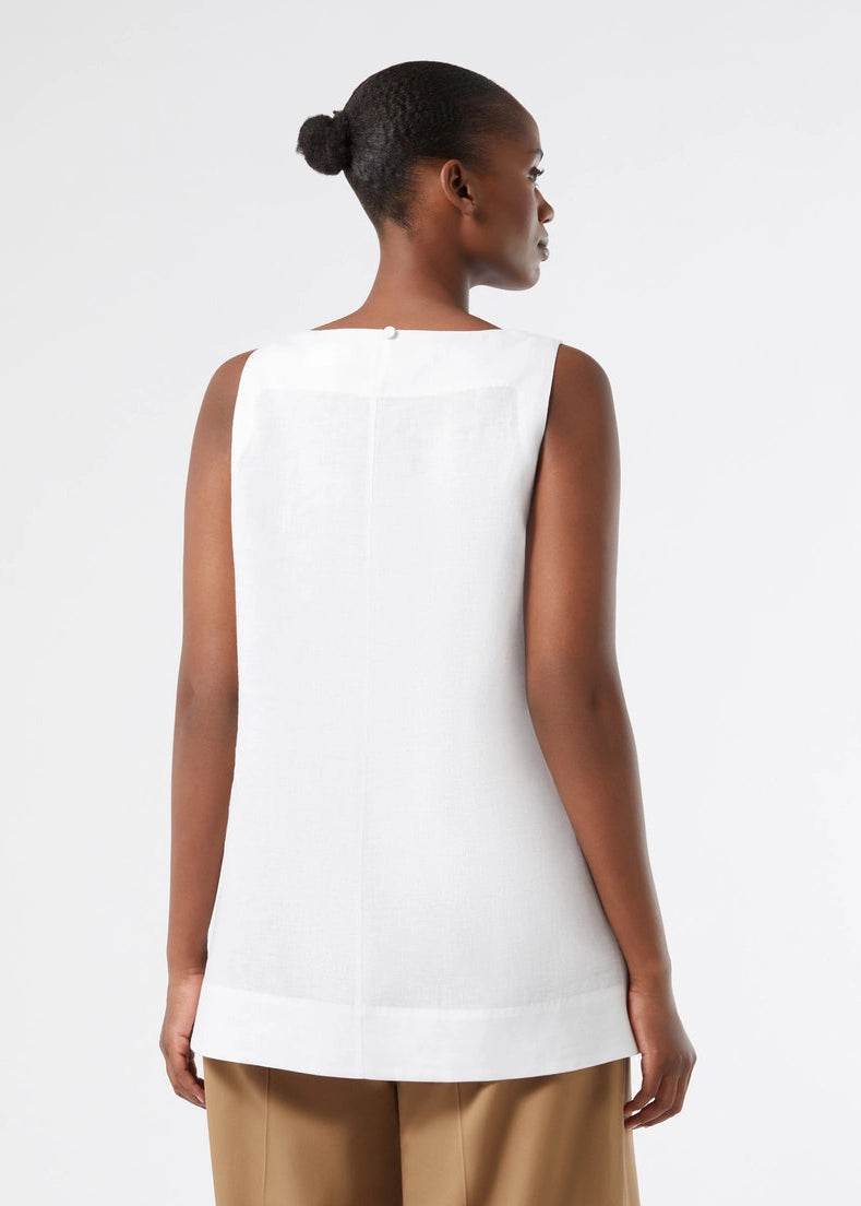 back view of plus size Marina Rinaldi Agitare Linen Tank Top in Optic White