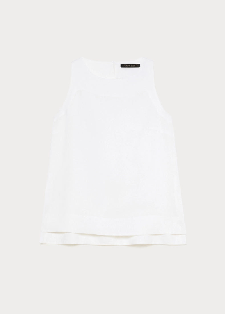 front view of plus size Marina Rinaldi Agitare Linen Tank Top in Optic White