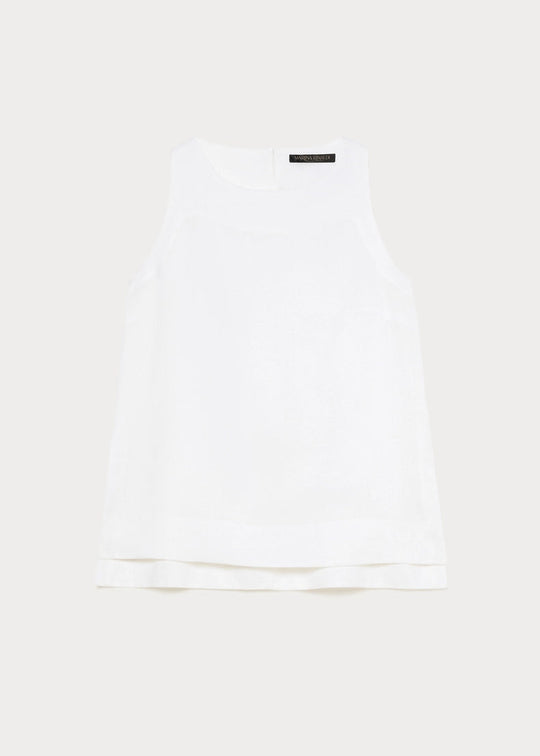 front view of plus size Marina Rinaldi Agitare Linen Tank Top in Optic White