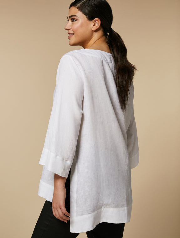 Marina Rinaldi Franca Delave' Linen 3/4 Sleeve Popover Tunic in Optical White