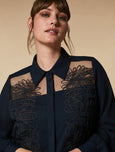 Marina Rinaldi Zambra Crepe Blouse with Embroidery in Midnight