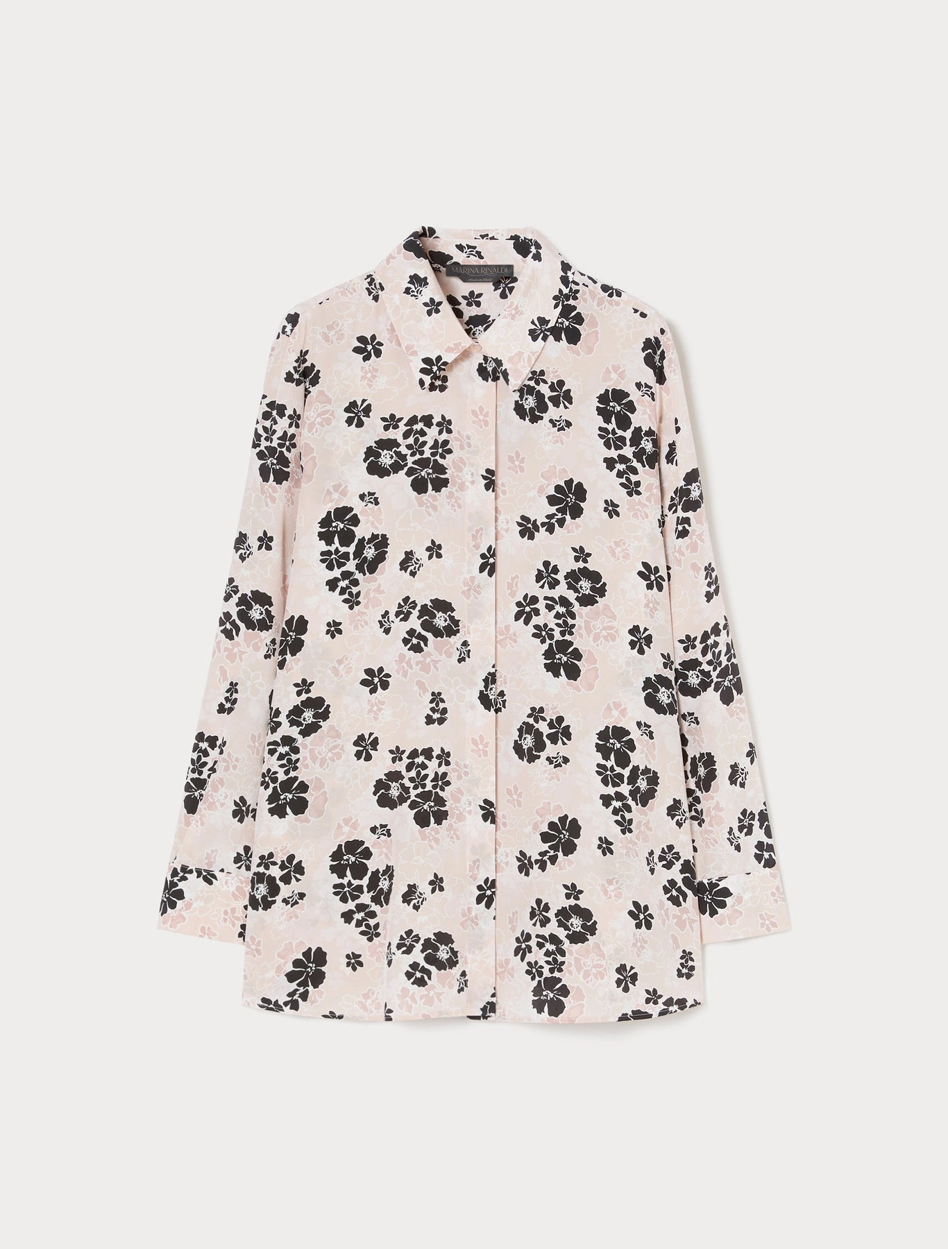 Marina Rinaldi Navile Silk Crepe De Chine Long Sleeve Shirt in Pink Floral