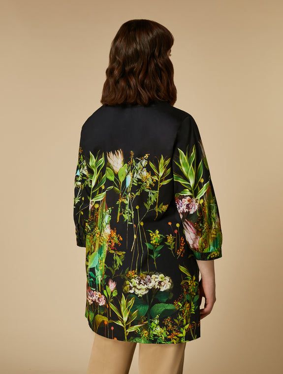 Marina Rinaldi Urago Garden Print 3/4 Sleeve Blouse in Black Print