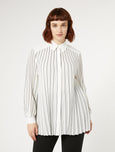 Marina Rinaldi Ola Crepe De Chine Blouse with Pleats and Stripes in White/Blk