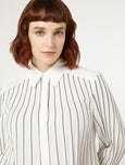 Marina Rinaldi Ola Crepe De Chine Blouse with Pleats and Stripes in White/Blk