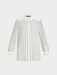 Marina Rinaldi Ola Crepe De Chine Blouse with Pleats and Stripes in White/Blk