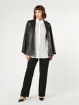 Marina Rinaldi Ola Crepe De Chine Blouse with Pleats and Stripes in White/Blk