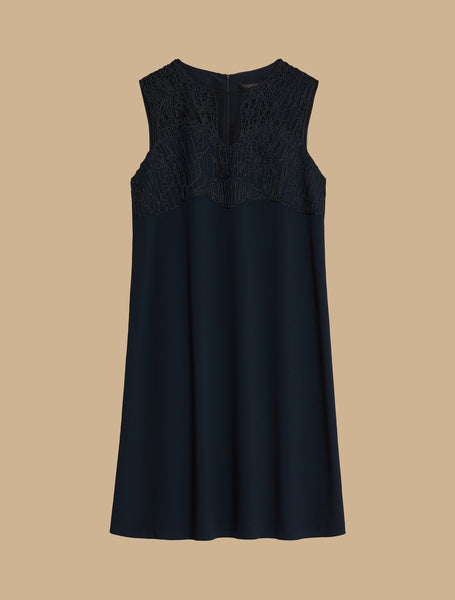 Marina Rinaldi Gigante Embroidered Dress  in Midnight Blue