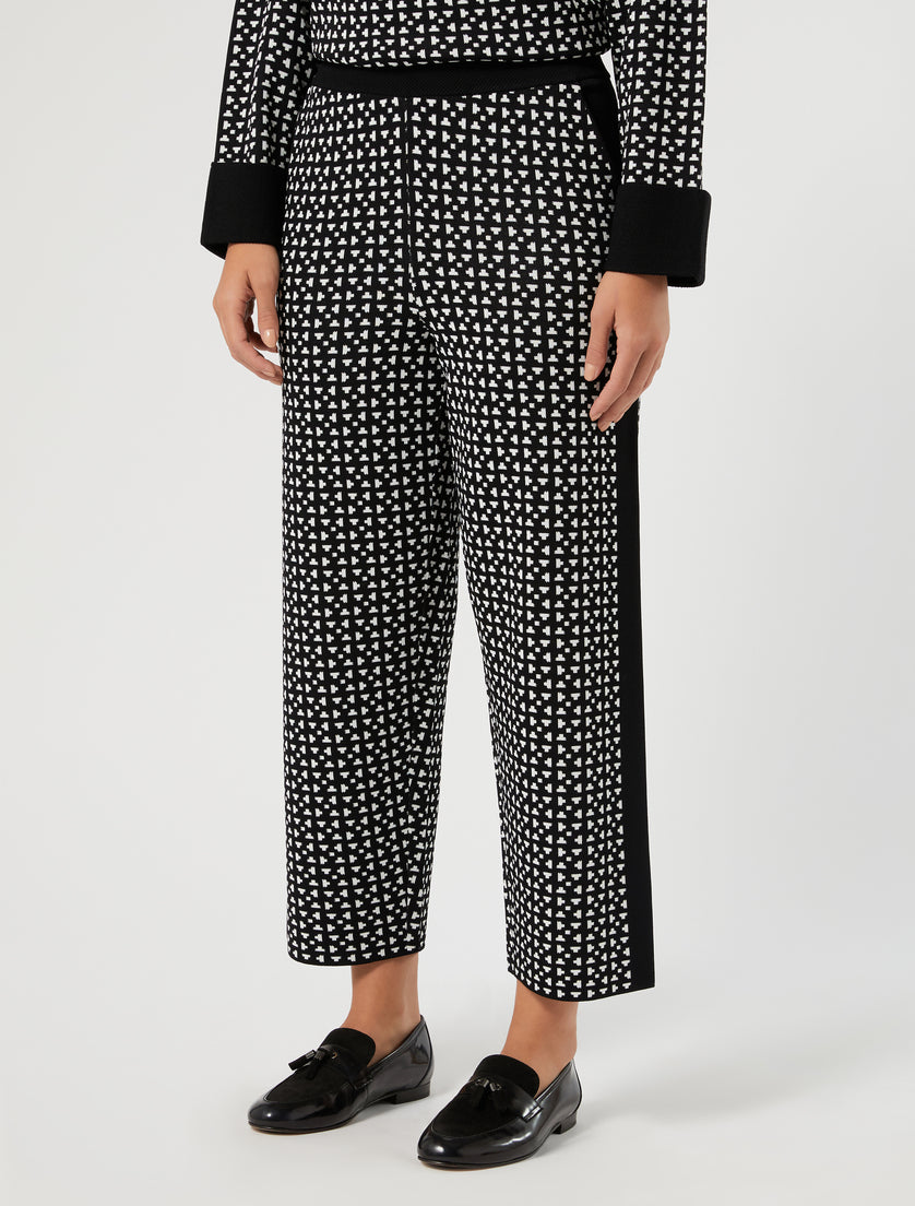 Marina Rinaldi comfort viscose pants with elastic waistband, black and white geometric print