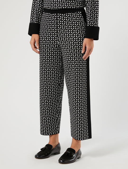 Marina Rinaldi comfort viscose pants with elastic waistband, black and white geometric print