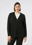 front view of plus size Marina Rinaldi Mais Extrafine Merino Wool Button Front Cardigan