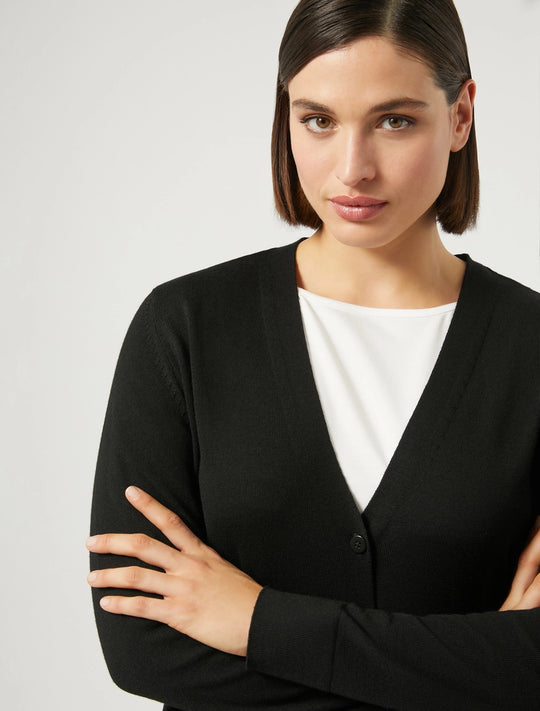 Marina Rinaldi Mais Extrafine Merino Wool Button Front Cardigan