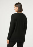 back view of plus size Marina Rinaldi Mais Extrafine Merino Wool Button Front Cardigan