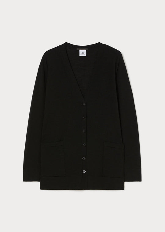 front view of plus size Marina Rinaldi Mais Extrafine Merino Wool Button Front Cardigan