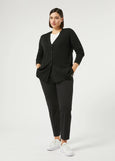 front view of plus size Marina Rinaldi Mais Extrafine Merino Wool Button Front Cardigan