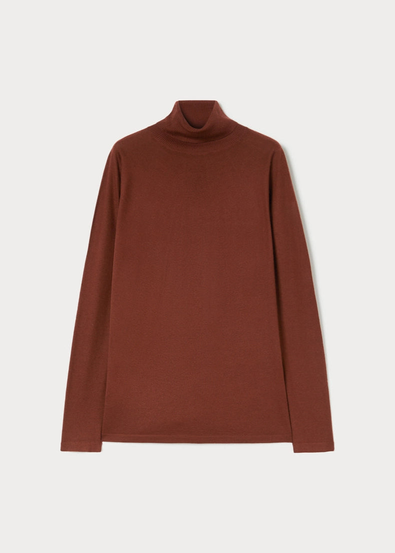 front view of plus size Marina Rinaldi Fatima Long Sleeve Extra fine Wool Cashmere Sweater in Camel