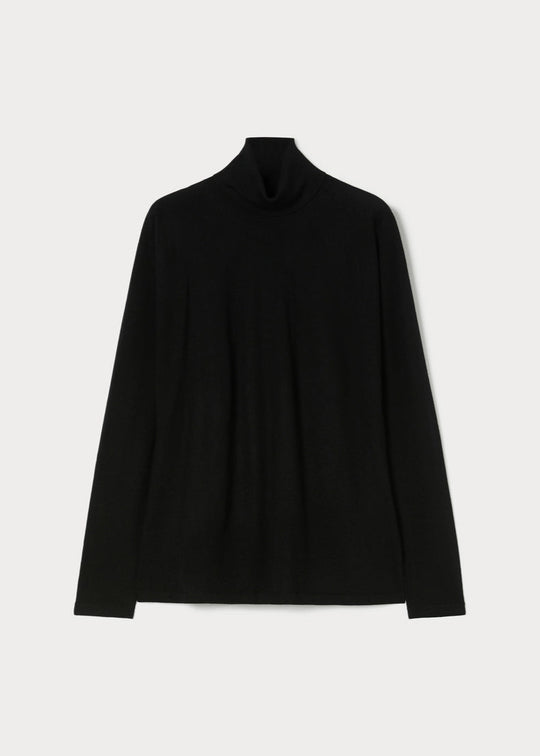 front view of plus size Marina Rinaldi Fatima Long Sleeve Extra fine Wool Cashmere Sweater in Black