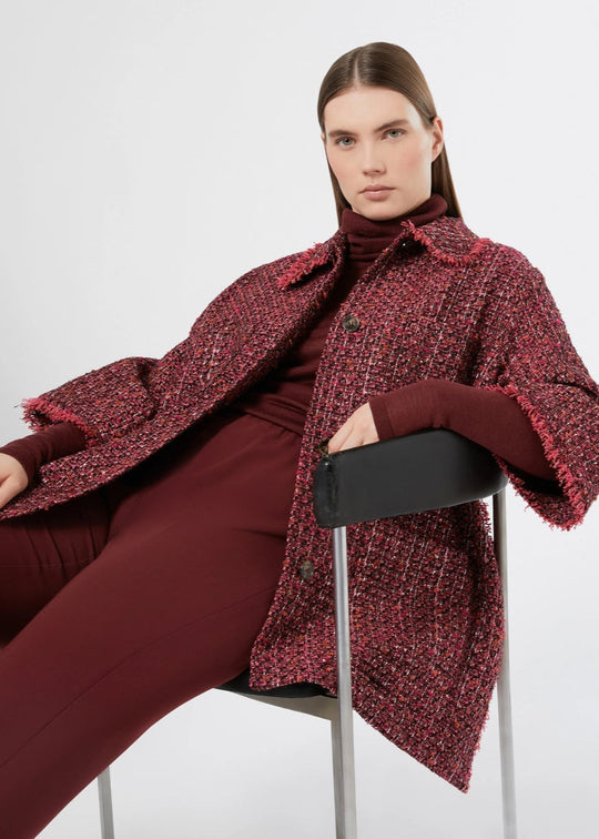 front view of plus size Marina Rinaldi Gondola Silk and Cashmere Long Sleeve Turtleneck in Bordeaux