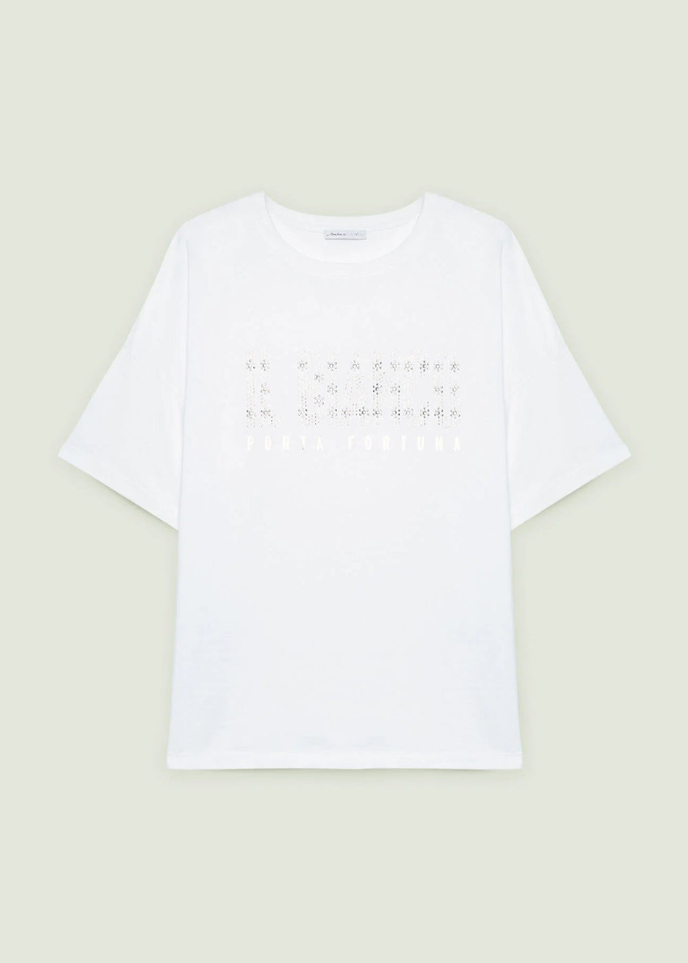 front view of plus size Luisa Viola Short Sleeve Cotton Bianco Tee in White