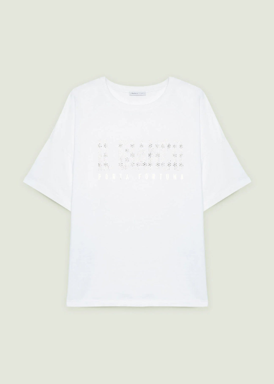 front view of plus size Luisa Viola Short Sleeve Cotton Bianco Tee in White
