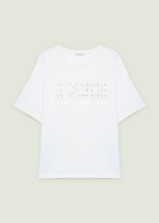 front view of plus size Luisa Viola Short Sleeve Cotton Bianco Tee in White