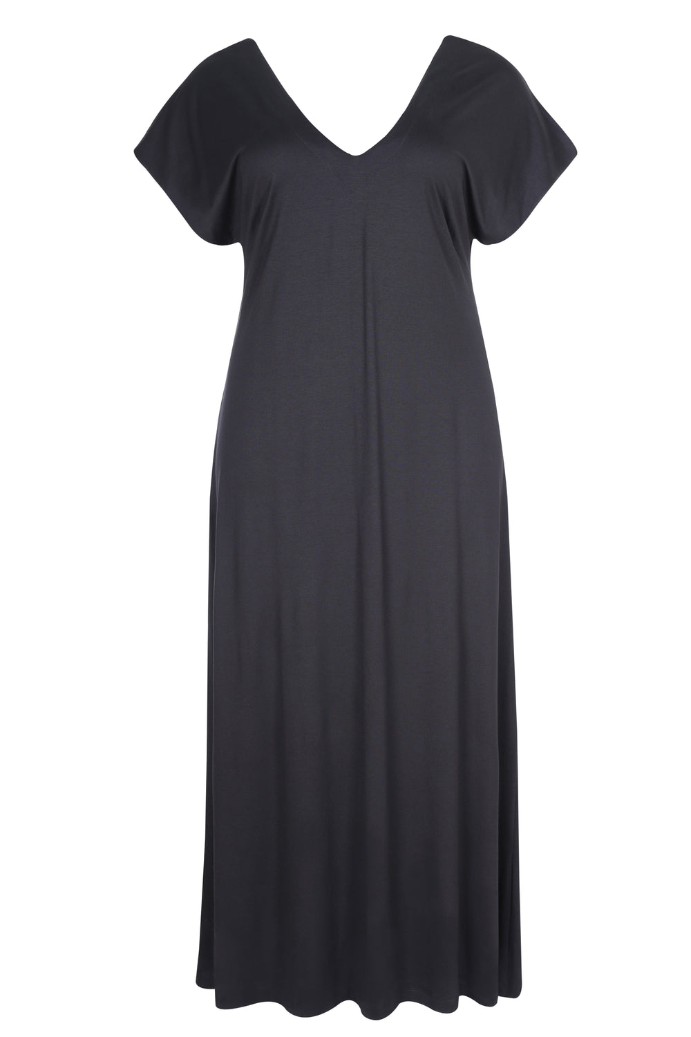 front view of Mat plus size Basic Short Sleeve V-Neck Jersey Dress in Black