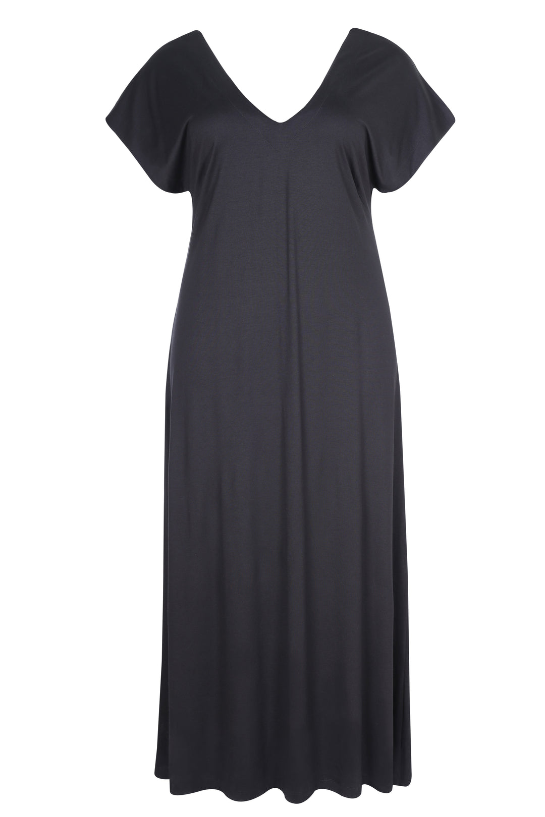 front view of Mat plus size Basic Short Sleeve V-Neck Jersey Dress in Black