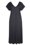 front view of Mat plus size Basic Short Sleeve V-Neck Jersey Dress in Black