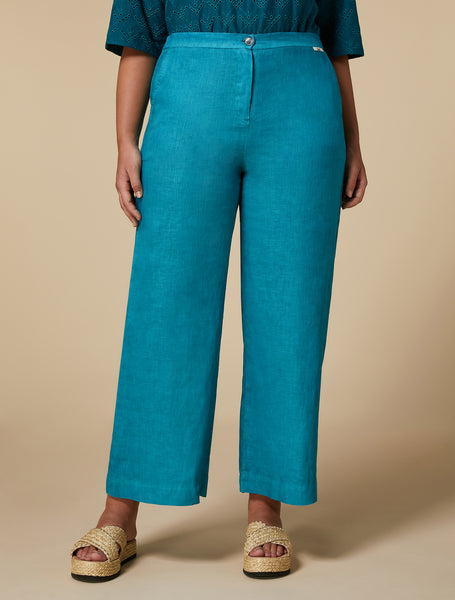 Marina Rinaldi Unghia LInen Ankle Pant in Turquoise