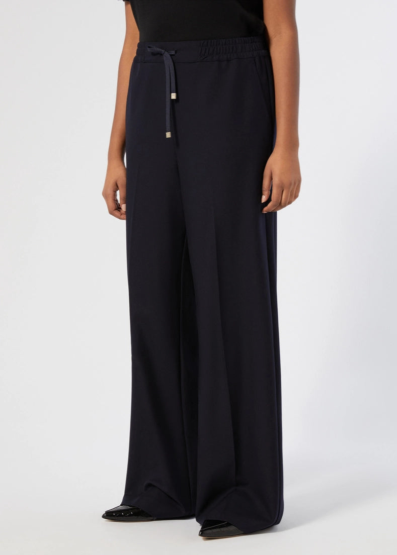 front view of plus size Marina Rinaldi Quota Stretch Knit Drawstring Pant in Midnight