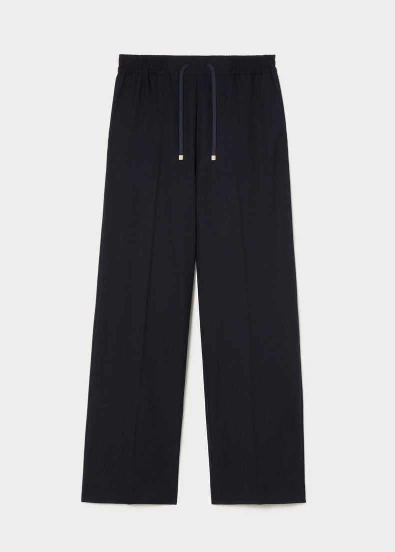 front view of plus size Marina Rinaldi Quota Stretch Knit Drawstring Pant in Midnight