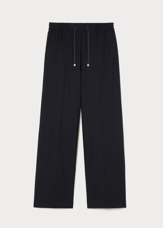 front view of plus size Marina Rinaldi Quota Stretch Knit Drawstring Pant in Midnight