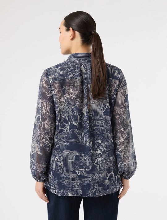 Marina Rinaldi Fuxia Georgette Toile Print Blouse with Liner Camisole in China Blue Toile