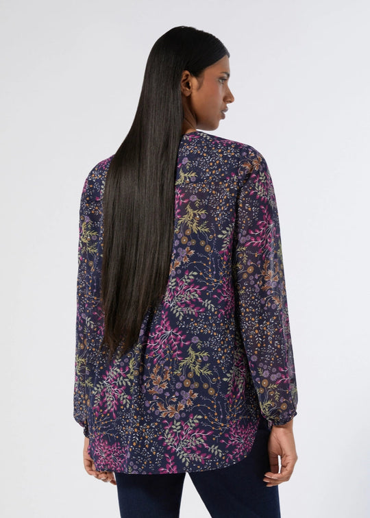 back view of plus size Marina Rinaldi Olindo Georgette gathered neck Long sleeve Blouse