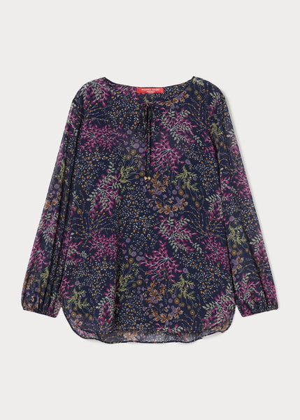 front view of plus size Marina Rinaldi Olindo Georgette gathered neck Long sleeve Blouse