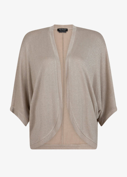 front view of Verpass plus size Lurex Knit Open Cardigan in Sand