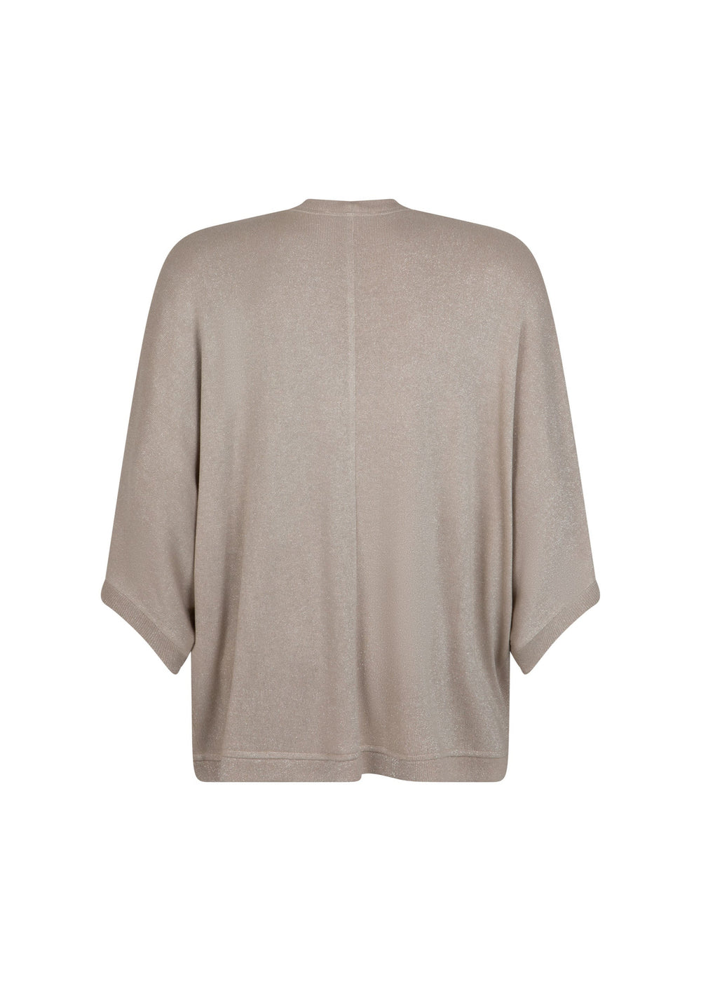back view of Verpass plus size Lurex Knit Open Cardigan in Sand